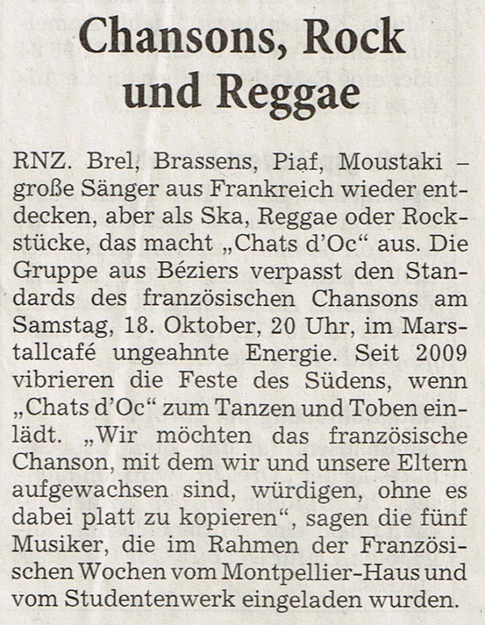Chansons, Rock und Reggae